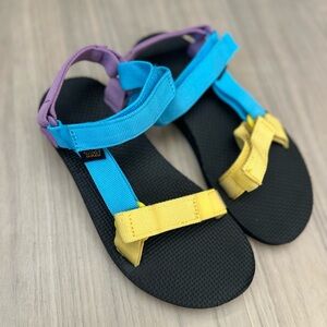 Teva Sandals with Blue, Yellow, and Purple Straps